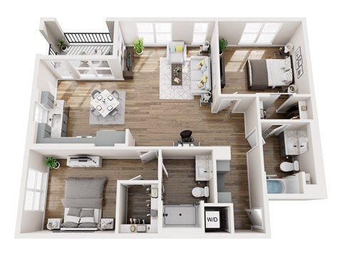 Floor plan for 2 beds, 2 baths, 1211 sqft